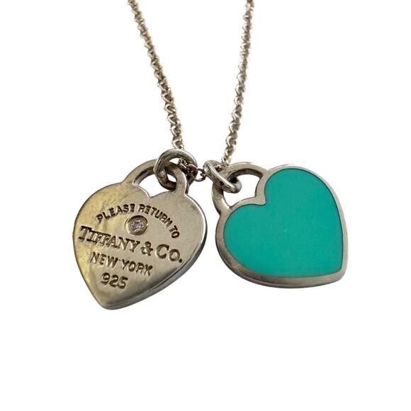 Tiffany & Co "Return To" Double Heart Necklace with Diamond - Picture 8 of 11